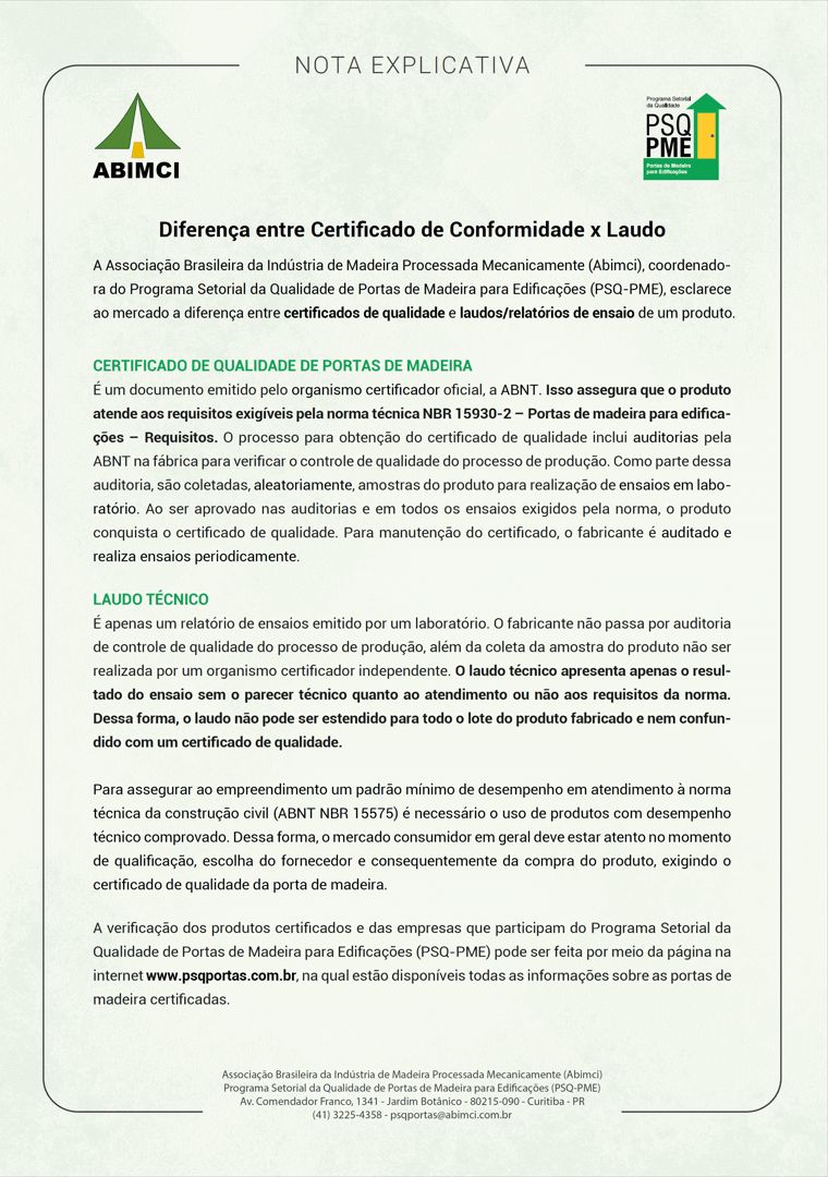 Nota explicativa Diferenca entre Certificado de Conformidade e Laudo v2