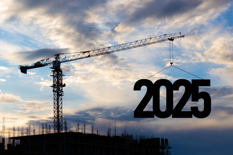 2025 New year is lifted by a construction crane